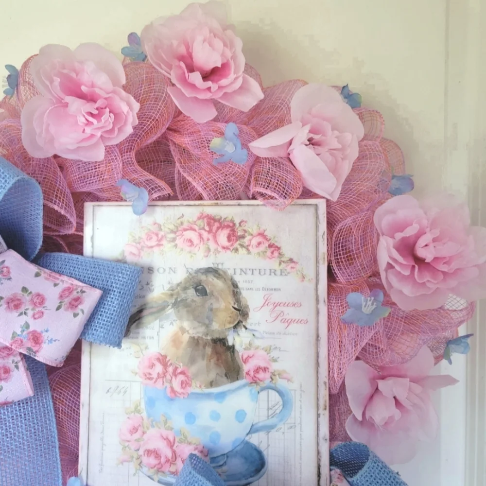 Baby Shower Bunny Wreath Rabbit Deco Mesh Bows Child Gift